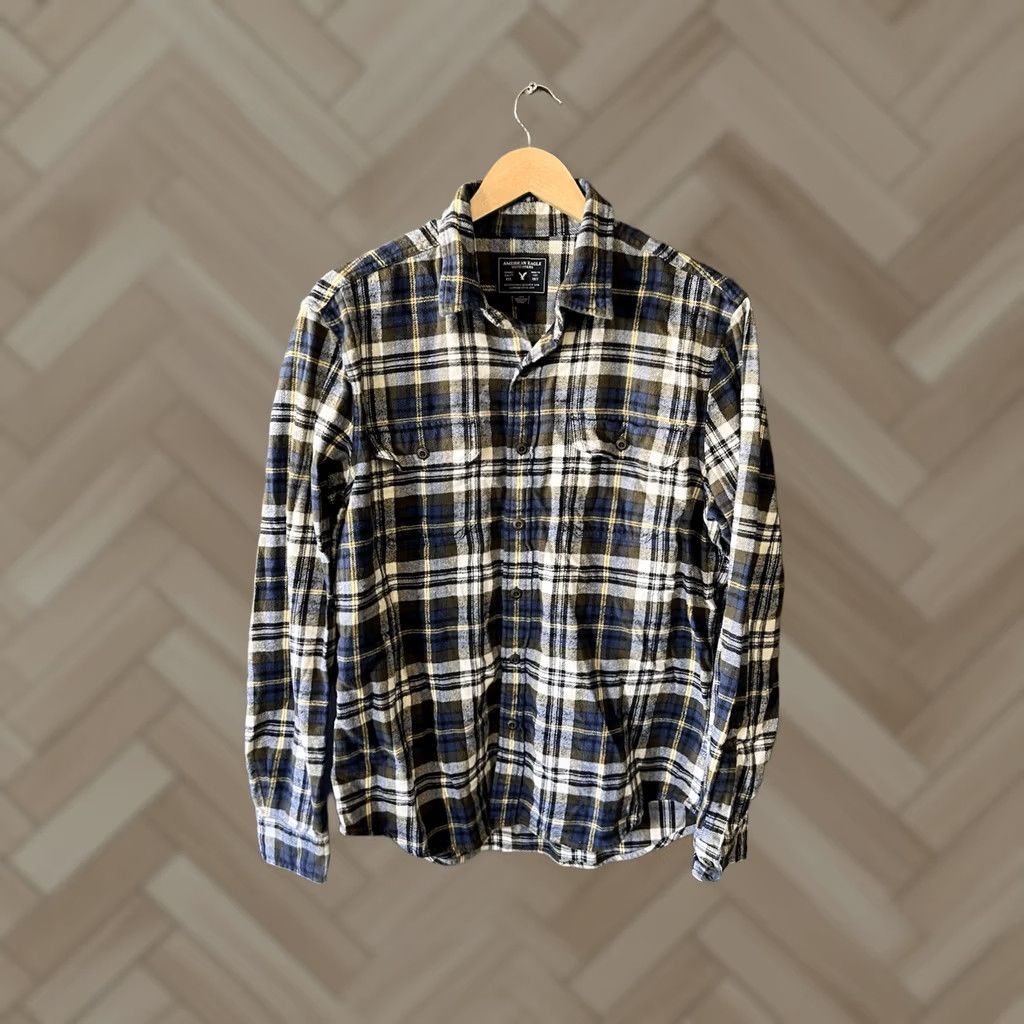 American Eagle Outfitters American Eagle Mens Blue Plaid Long Sleeve Button Up Flannel Shirt Large Size US L / EU 52-54 / 3 - 1 Thumbnail