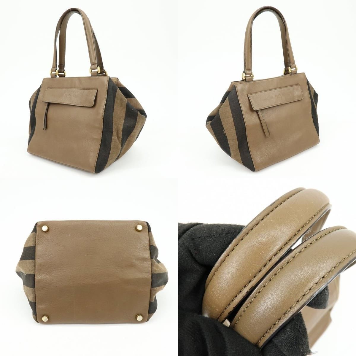 Fendi Fendi Pequin Leather Canvas Tote Brown Size ONE SIZE - 3 Thumbnail