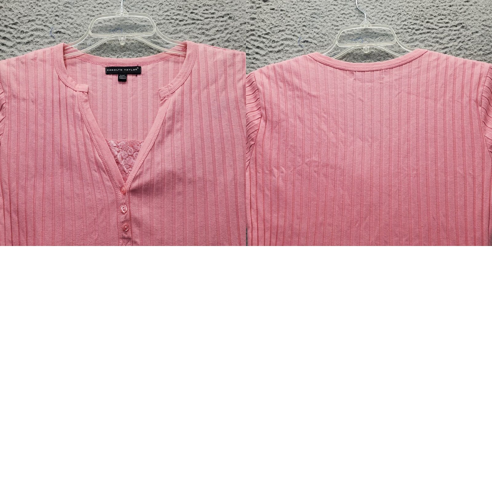 Vintage Carolyn Taylor Womens T-Shirt Pink 3/4 Sleeve V Neck Ribbed Top Slim Size S Size S / US 4 / IT 40 - 8 Thumbnail