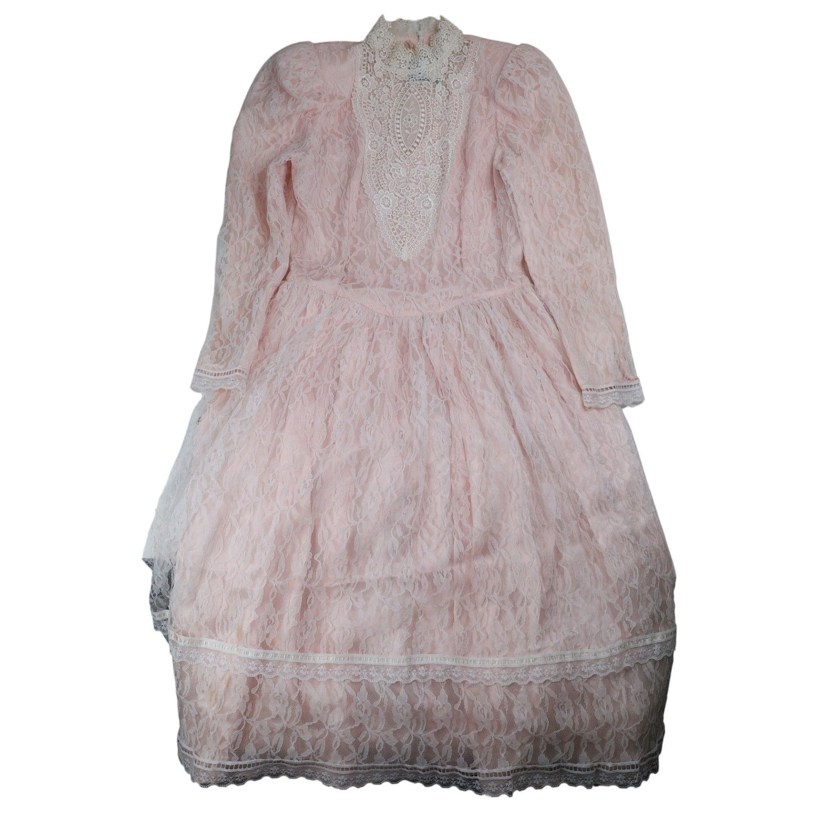 Vintage VTG Gunne Sax by Jessica McClintock Lace Over Statin Dress Size L / US 10 / IT 46 - 6 Thumbnail