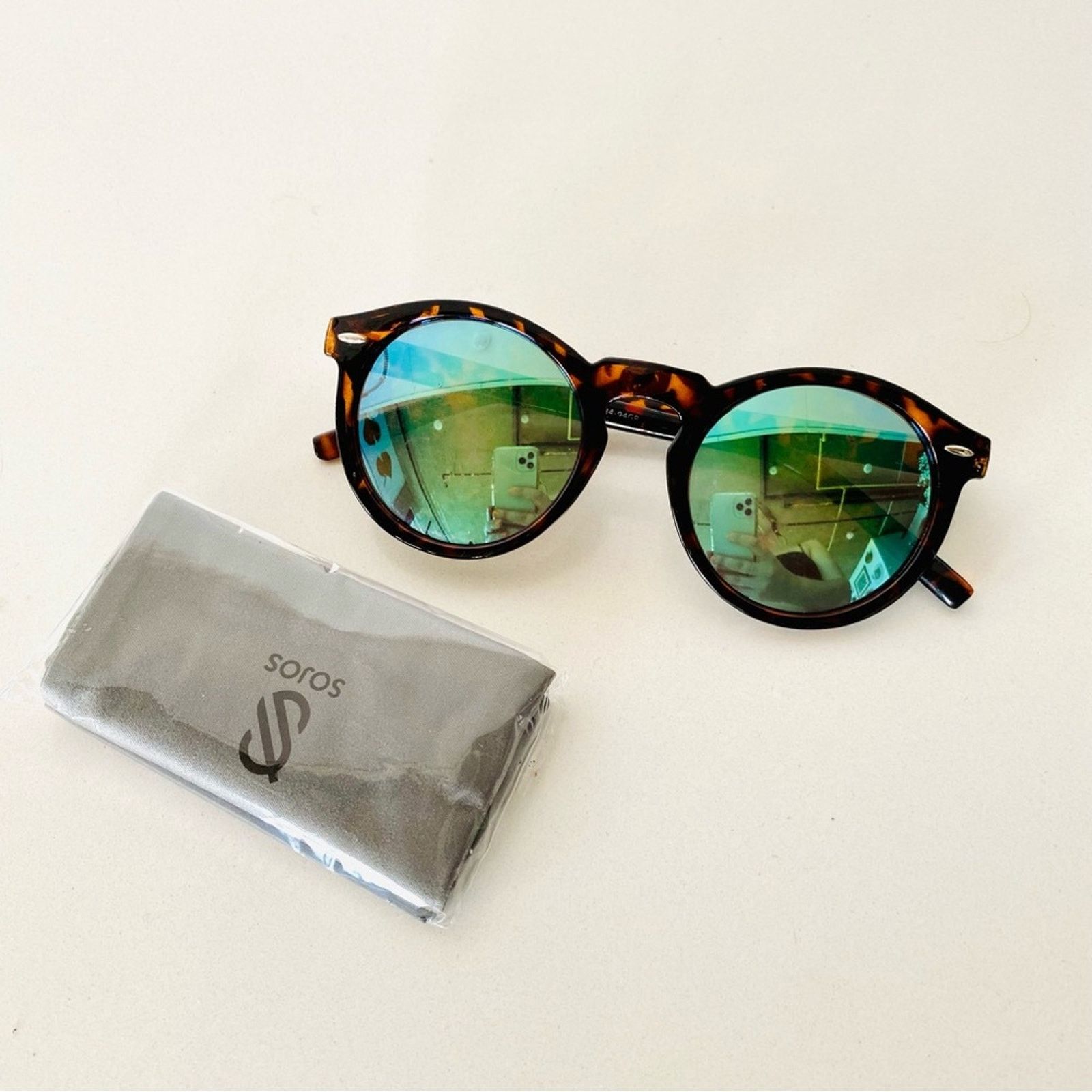 Nordstrom Round Black Brown Tan Tortoiseshell Plastic Blue Sunglasses Size ONE SIZE - 4 Thumbnail
