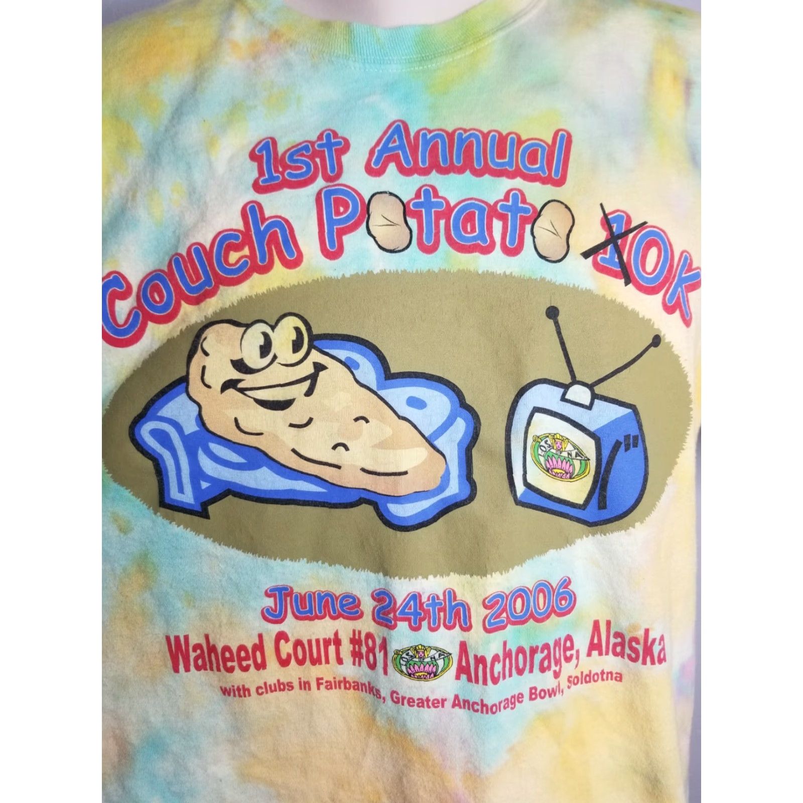 Hanes Mens XL 2006 1st Annual Couch Potato 10k Funny Tie Ice Dye T Shirt Anchorage AK Size US XL / EU 56 / 4 - 3 Thumbnail