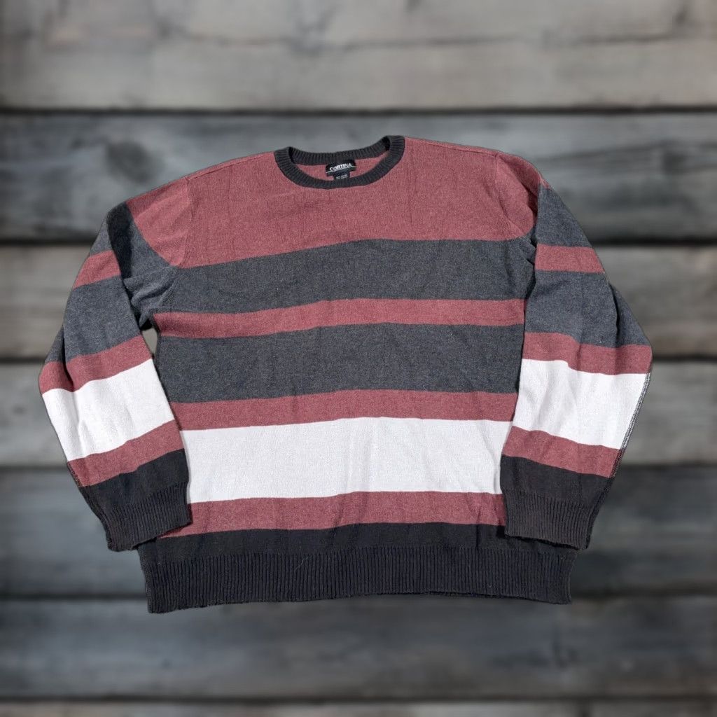 Vintage VINTAGE Cortina Sweater Adult Large Red Gray Striped Lightweight Crewneck Knit Retro Mens Size US L / EU 52-54 / 3 - 1 Thumbnail