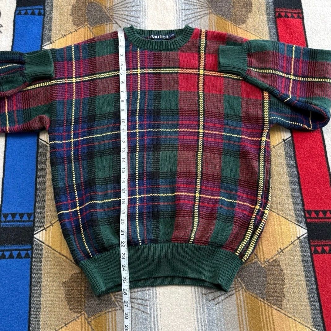 VINTAGE Nautica Pullover Shirt Men 90s Plaid Colorful Knit Knitwear Long Sleeve Medium Seasonal Fall Spring Winter Mens