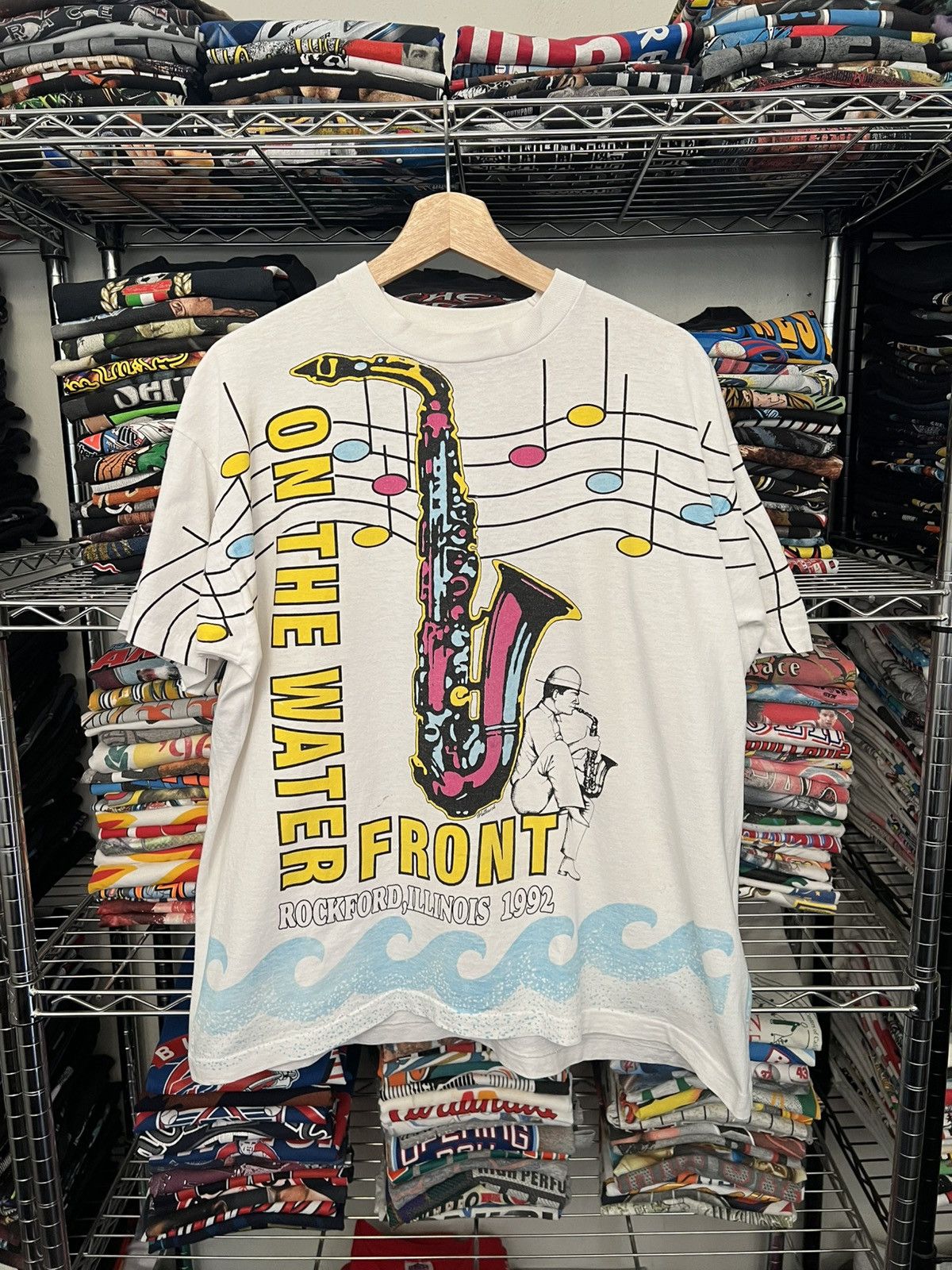 Arts & Science 1992 On The Water Front Jazz Saxophone AOP Rockford Tee Size US L / EU 52-54 / 3 - 1 Thumbnail