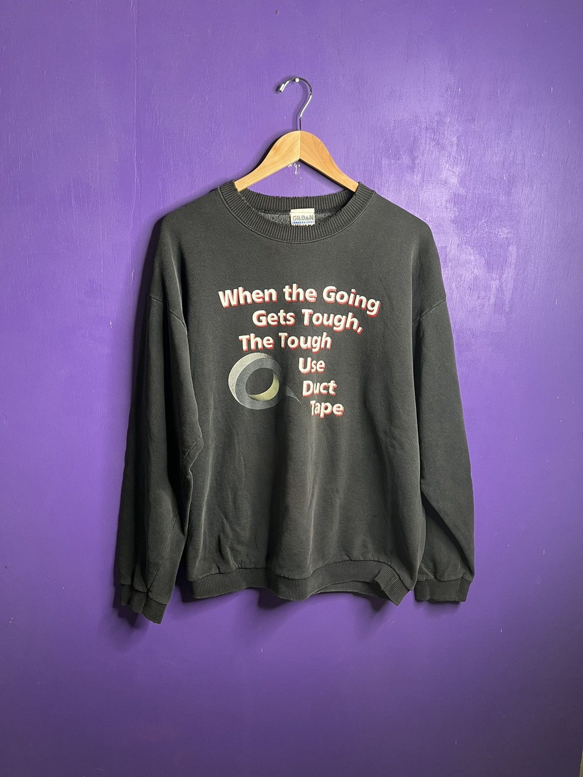 Vintage Vintage 90s Duct tape promo faded sweatshirt Size US XL / EU 56 / 4 - 1 Thumbnail