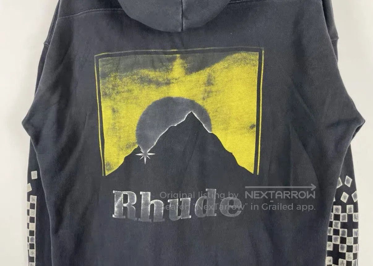 Rhude Black Moon Graphic Hoodie with Checkerboard Sleeves. Size US S / EU 44-46 / 1 - 5 Thumbnail