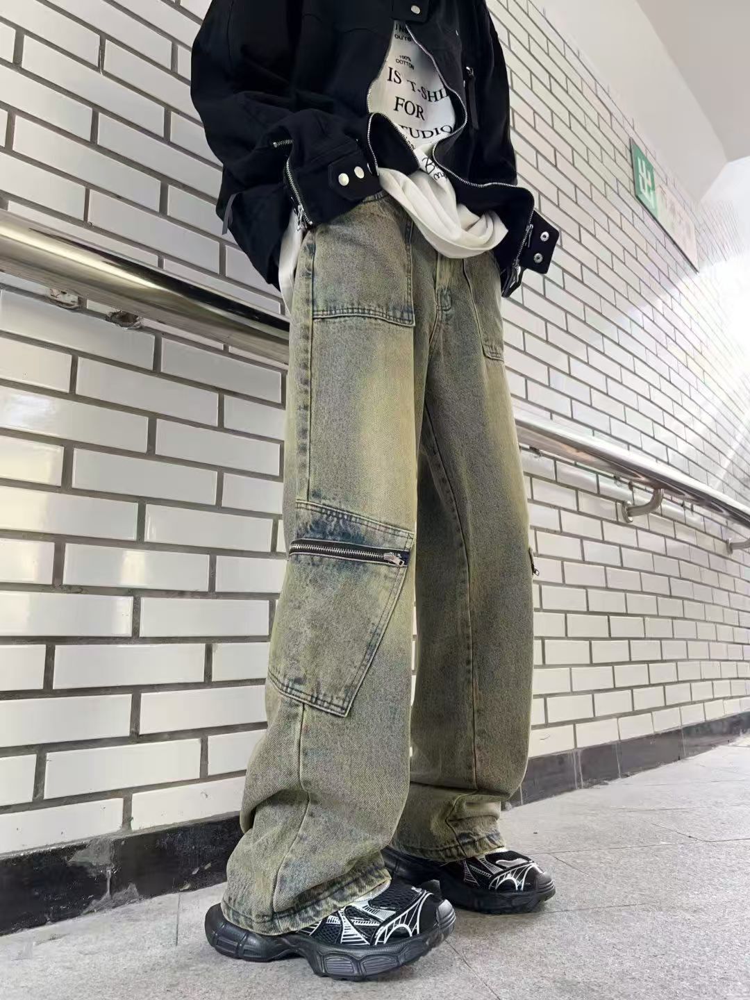 Japanese Brand × Jean American street washed vintage distressed cargo jeans Size US 34 / EU 50 - 3 Thumbnail