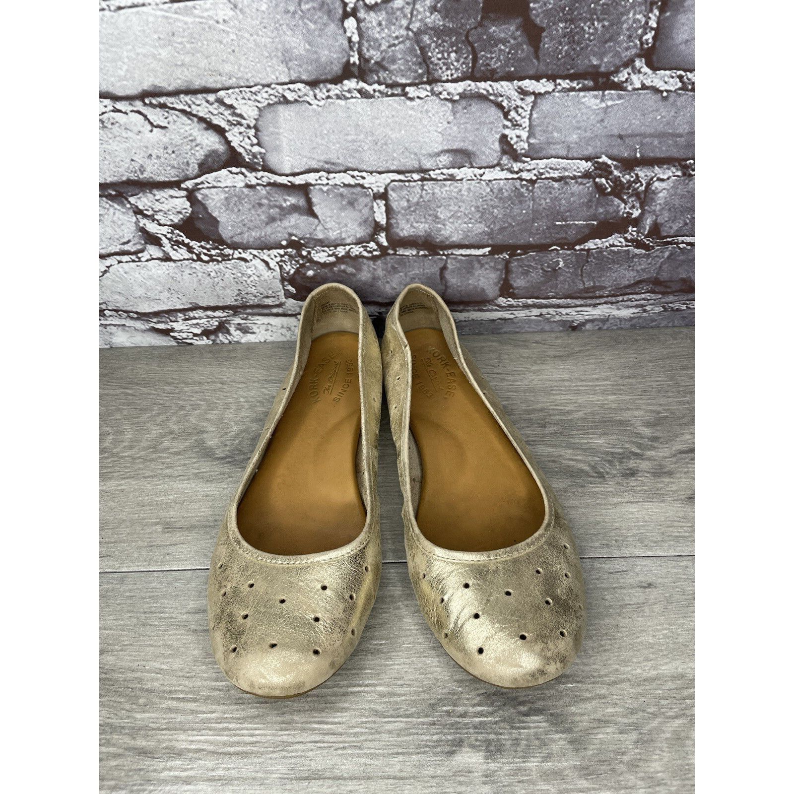 AFFXWRKS Kork Ease Metallic Gold Leather Perforated Ballet Flats Shoe Size US 11 / IT 41 - 14 Thumbnail
