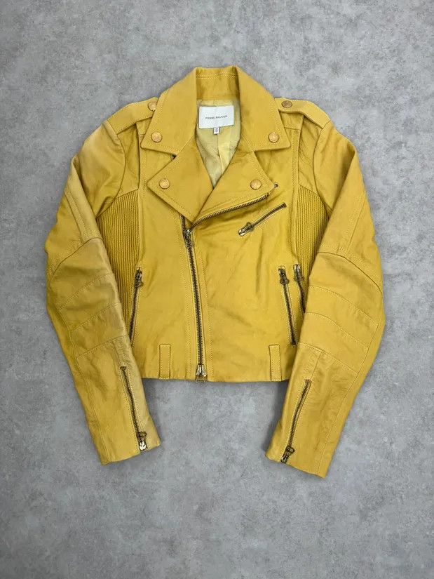 Balmain AW2012 Pierre Balmain Yellow Perfecto Leather Biker Jacket Size S / US 4 / IT 40 - 3 Thumbnail