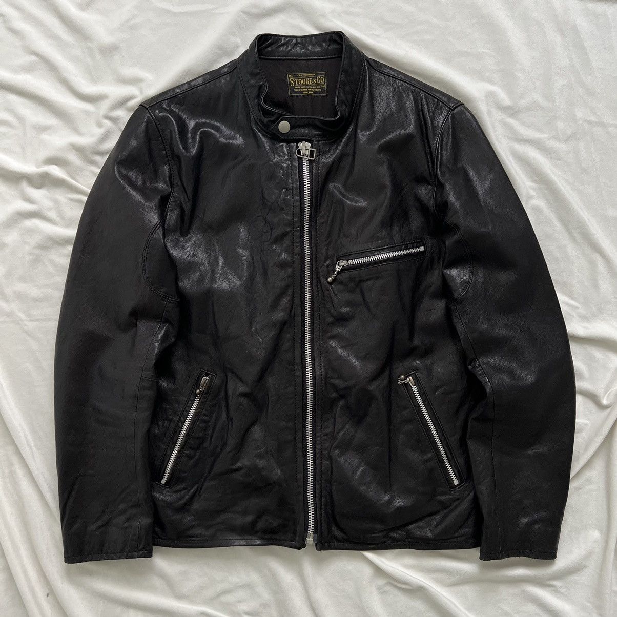 image of Stooge & Co Vintage Leather Jacket in Black, Men's (Size Small)