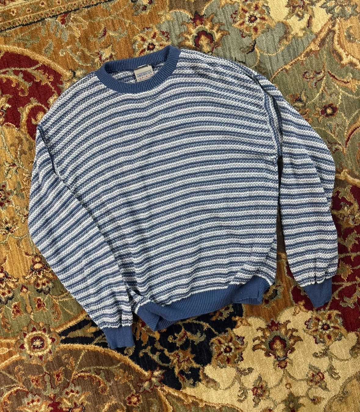 American Apparel Vintage Blue and white striped sweater Size US XL / EU 56 / 4 - 1 Thumbnail