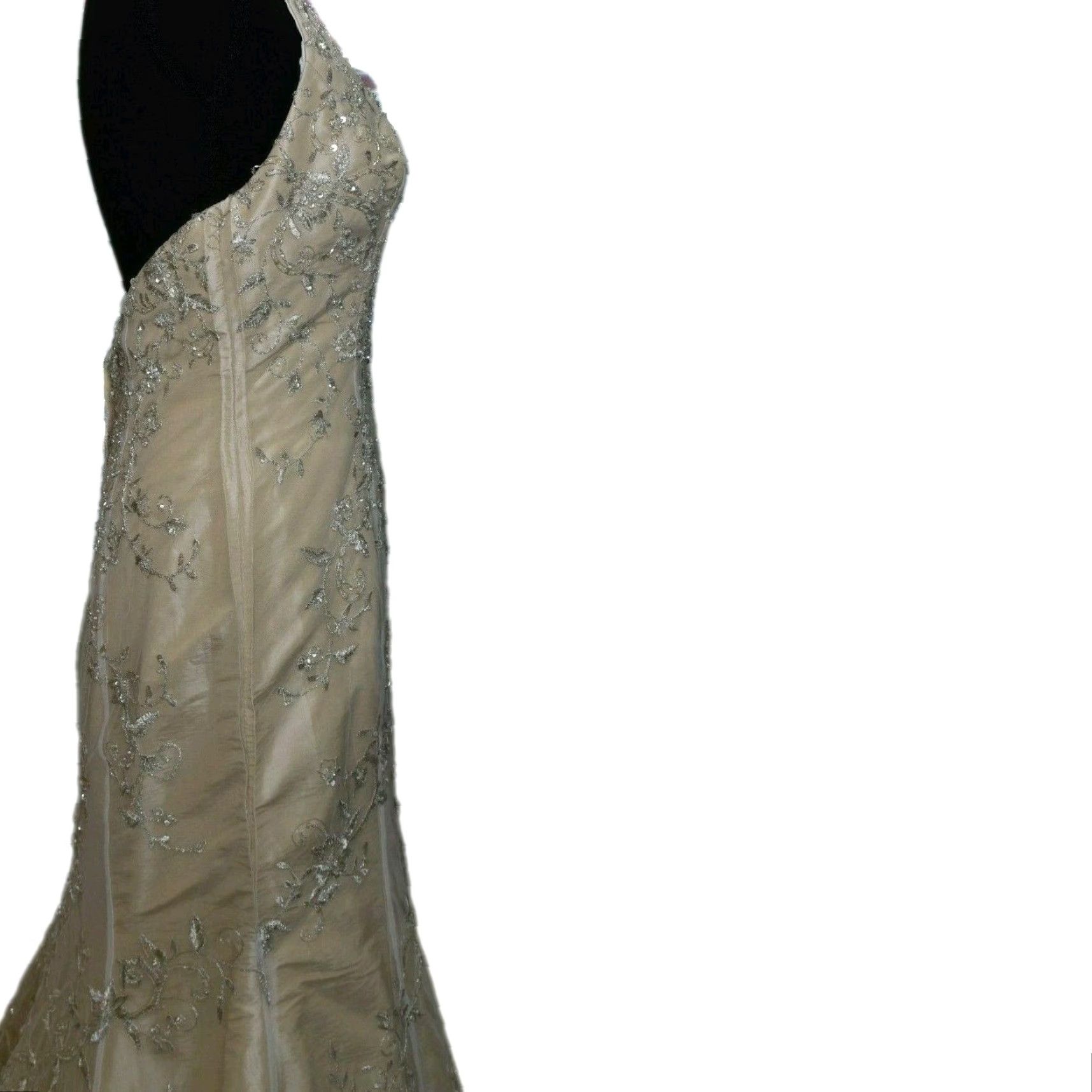 Vintage Mari Lee Wedding Dress Gown Sleeveless V Neck Size XS Sequin Lace Champagne/Cream Dress Back Zipper Duchess Ball Gown Womens Size ONE SIZE - 5 Thumbnail