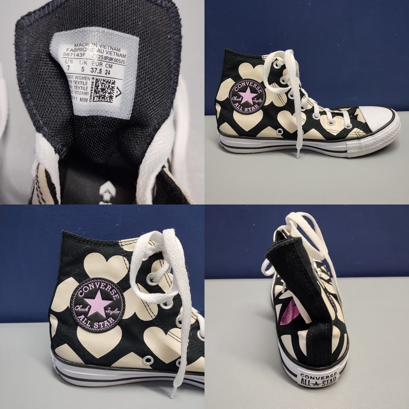 Converse Converse Chuck Taylor High Top Sneakers Womens Size 7 Black Multi Twisted Hearts - Size 7 Womens Converse High Top Sneaker Black Multi Twisted Hearts Size M / US 6-8 / IT 42-44 - 9 Thumbnail