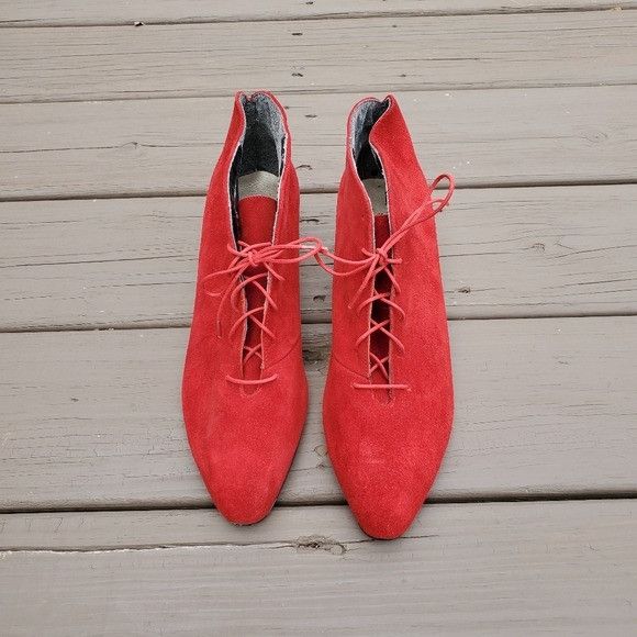 Vintage Vintage 80s Red Suede Leather Retro Pin Up Girl Lace-up Boot Size US 11 / IT 41 - 2 Thumbnail