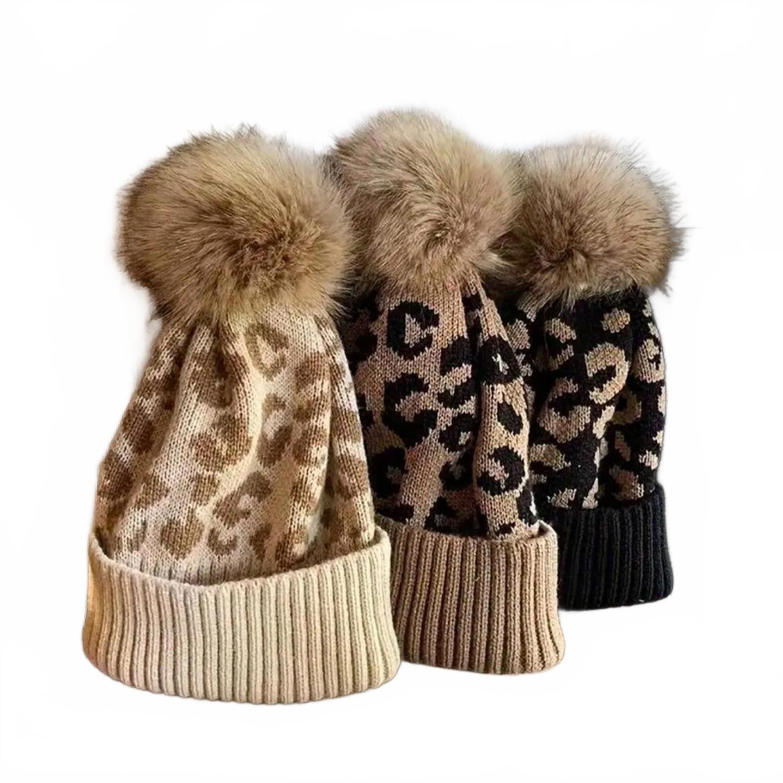 Designer Leopard Beanie Fur Pom Pom Hat NWT Size ONE SIZE - 4 Thumbnail
