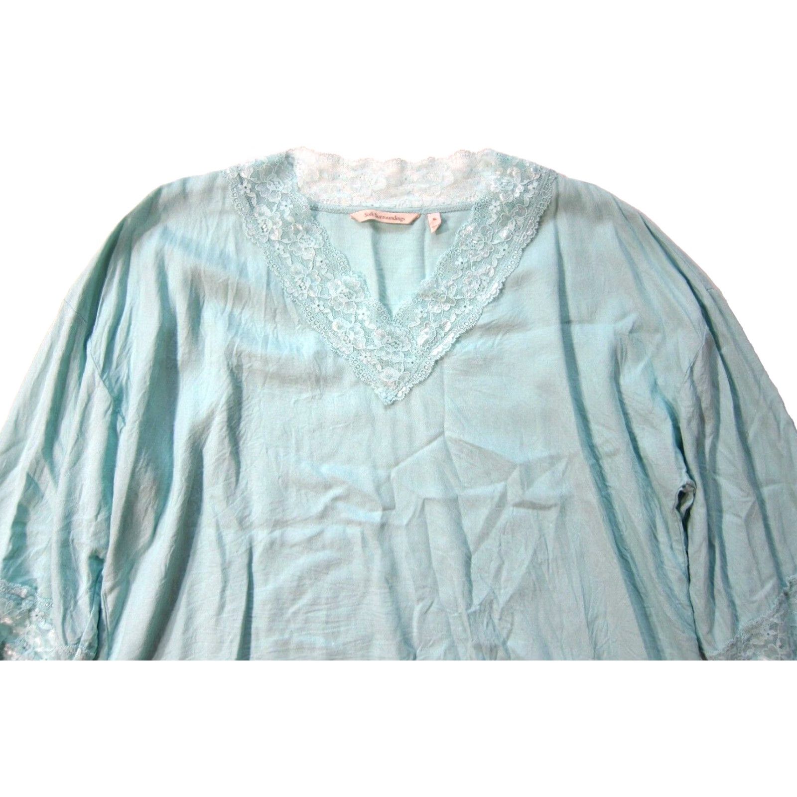 Soft Surroundings Soft Surroundings Teal Blouse Women XL Long Sleeve V-Neck Rayon Lace Shirt Size XL / US 12-14 / IT 48-50 - 4 Thumbnail