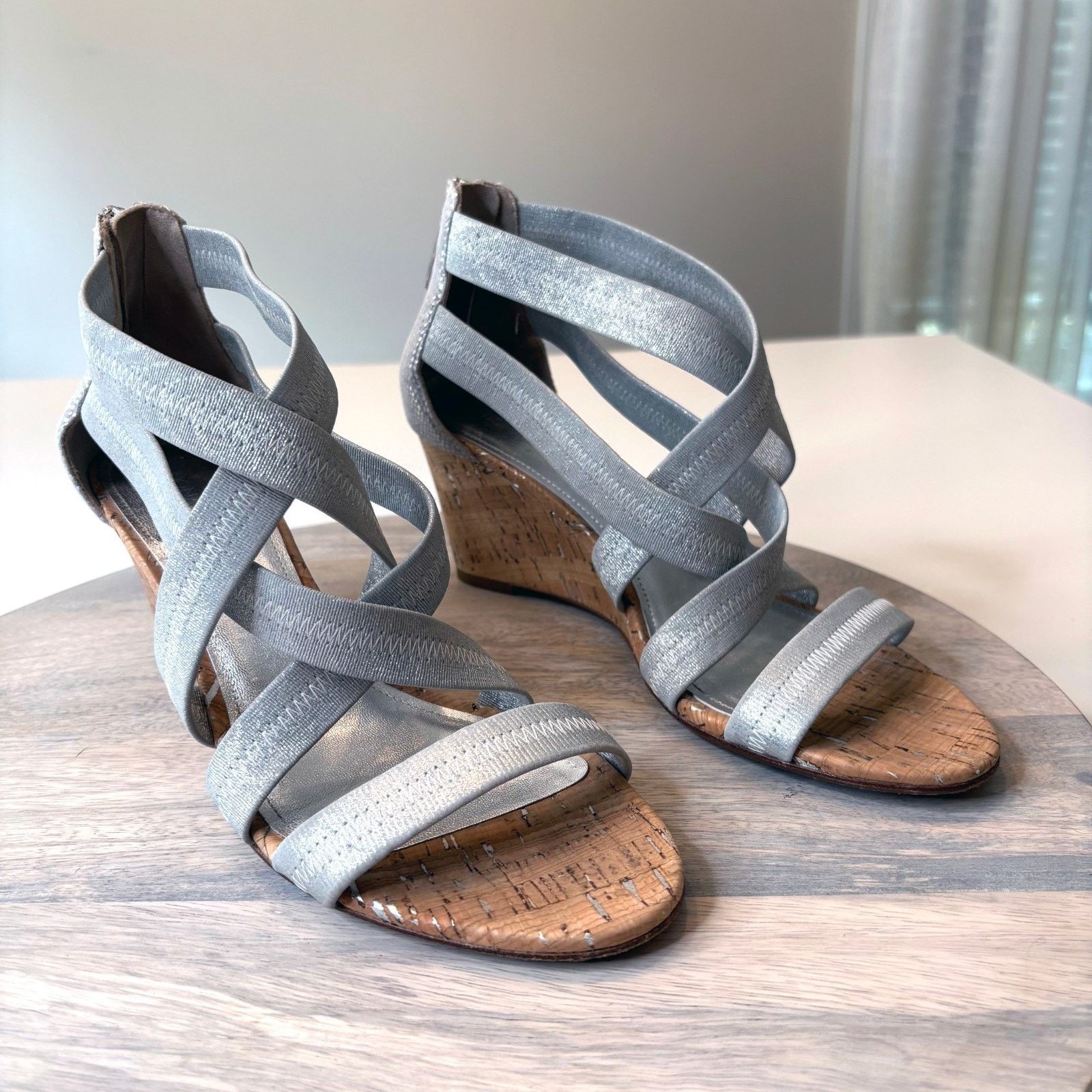 Donald Pliner Donald J Pliner Jemi Silve Wedge Sandals 8.5 Cork Heels Size US 8.5 / IT 38.5 - 1 Thumbnail