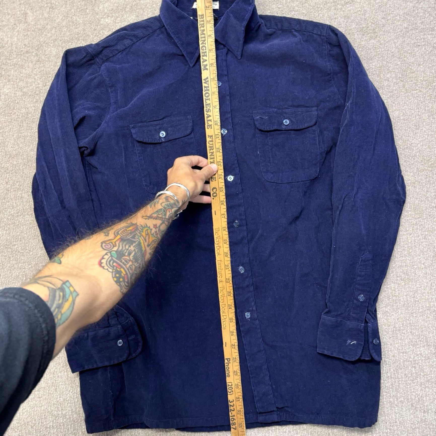Vintage VINTAGE Country Touch Corduroy Western Shirt Large Tall Blue Pockets 70s Men Button-Up Shirt (LT) Boys Mens Waxed? Size US L / EU 52-54 / 3 - 4 Thumbnail