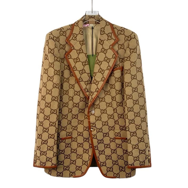 Gucci GucciBrown logo jacquad full print cotton lapel single-brea Size US L / EU 52-54 / 3 - 1 Thumbnail