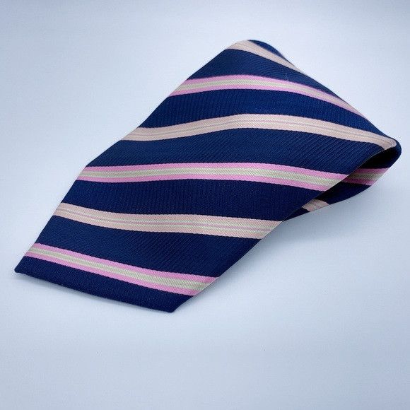 Ermenegildo Zegna Ermenegildo Zegna Navy Tie with Pink and Cream Stripes Size ONE SIZE - 3 Thumbnail