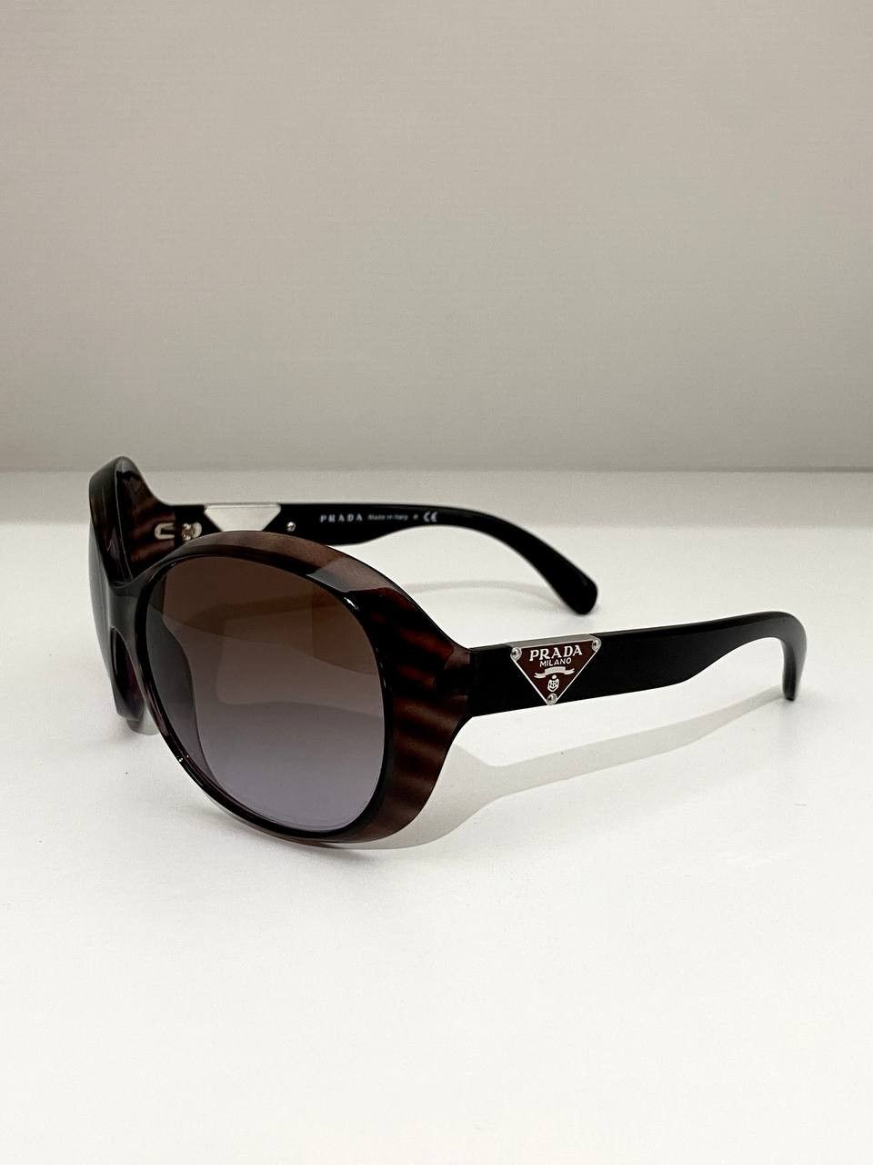 Prada Prada Milano Triangle Logo Oval Brown Oversized Sunglasses Size ONE SIZE - 5 Thumbnail