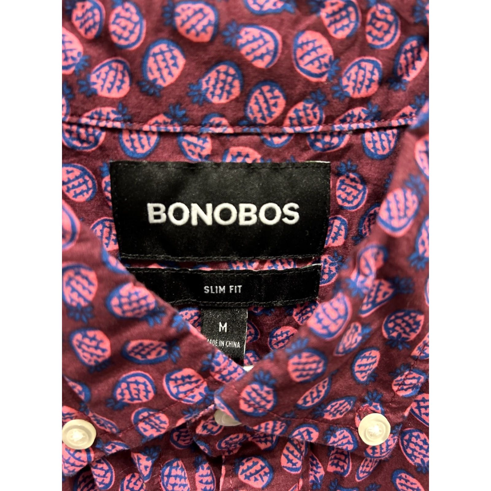 Bonobos Bonobos Shirt Mens M Slim Pink Cotton Floral Button-Up Short Sleeve | Button-Down Collar | Regular Size Type | Men Size US M / EU 48-50 / 2 - 3 Thumbnail