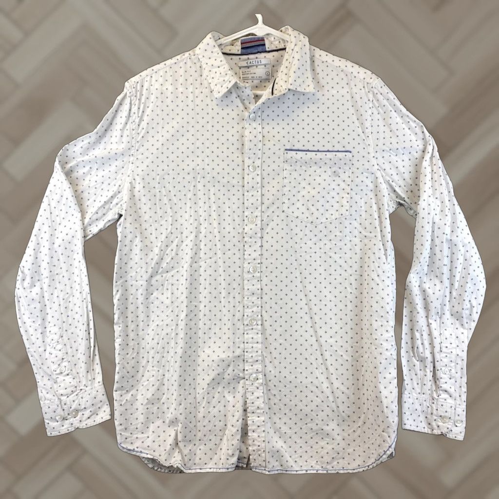 Vintage Cactus Man Slim Fit Blue Geometric Button Shirt Mens Long Sleeve Size L 82-55 Size US L / EU 52-54 / 3 - 1 Thumbnail