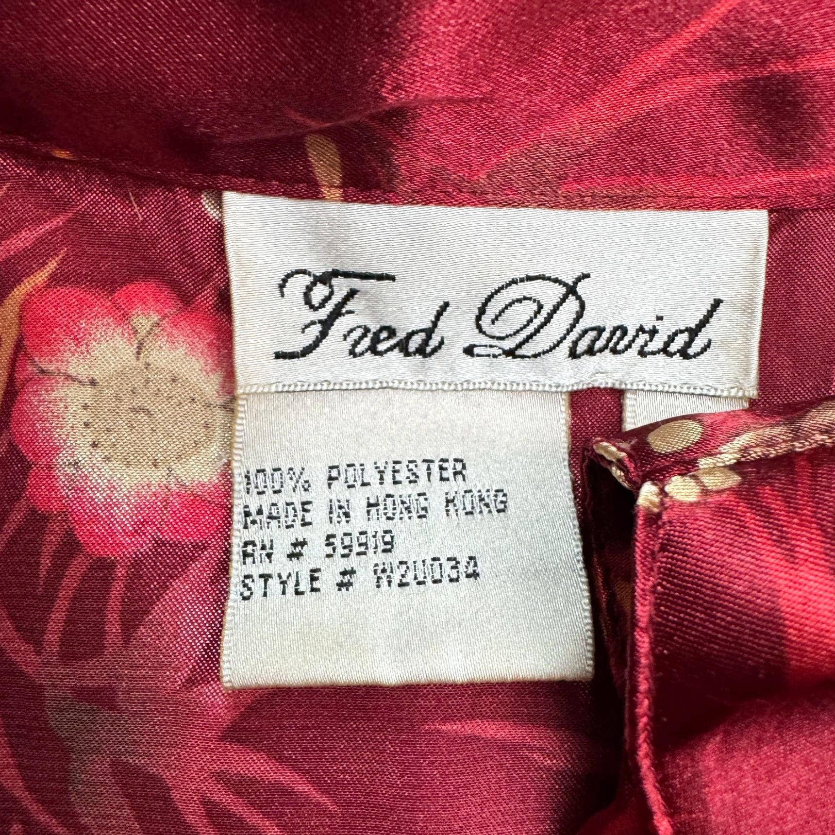FRED VINTAGE Fred David Blouse Shirt Women XL Burgundy Red Floral Satin Button Down Top 90s Christmas Retro Floral Long Sleeve Ladies Regular Size XL / US 12-14 / IT 48-50 - 4 Thumbnail