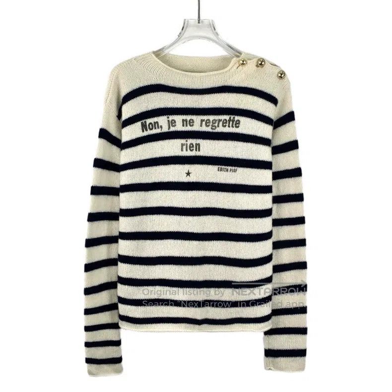 Dior Dior Beige letter inlaid striped cashmere round-neck long- Size S / US 4 / IT 40 - 1 Thumbnail