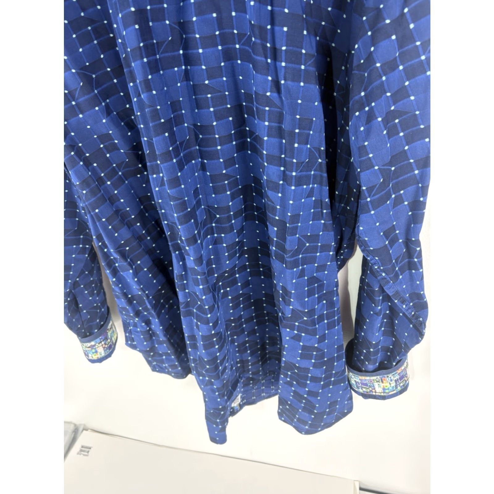 Robert Graham Robert Graham Geometric Woven Button Up Shirt Men 3XLT Blue/Black Contrast Trim Long Sleeve Baseball Cuff Modern Dress Shirt Size 48R - 6 Thumbnail
