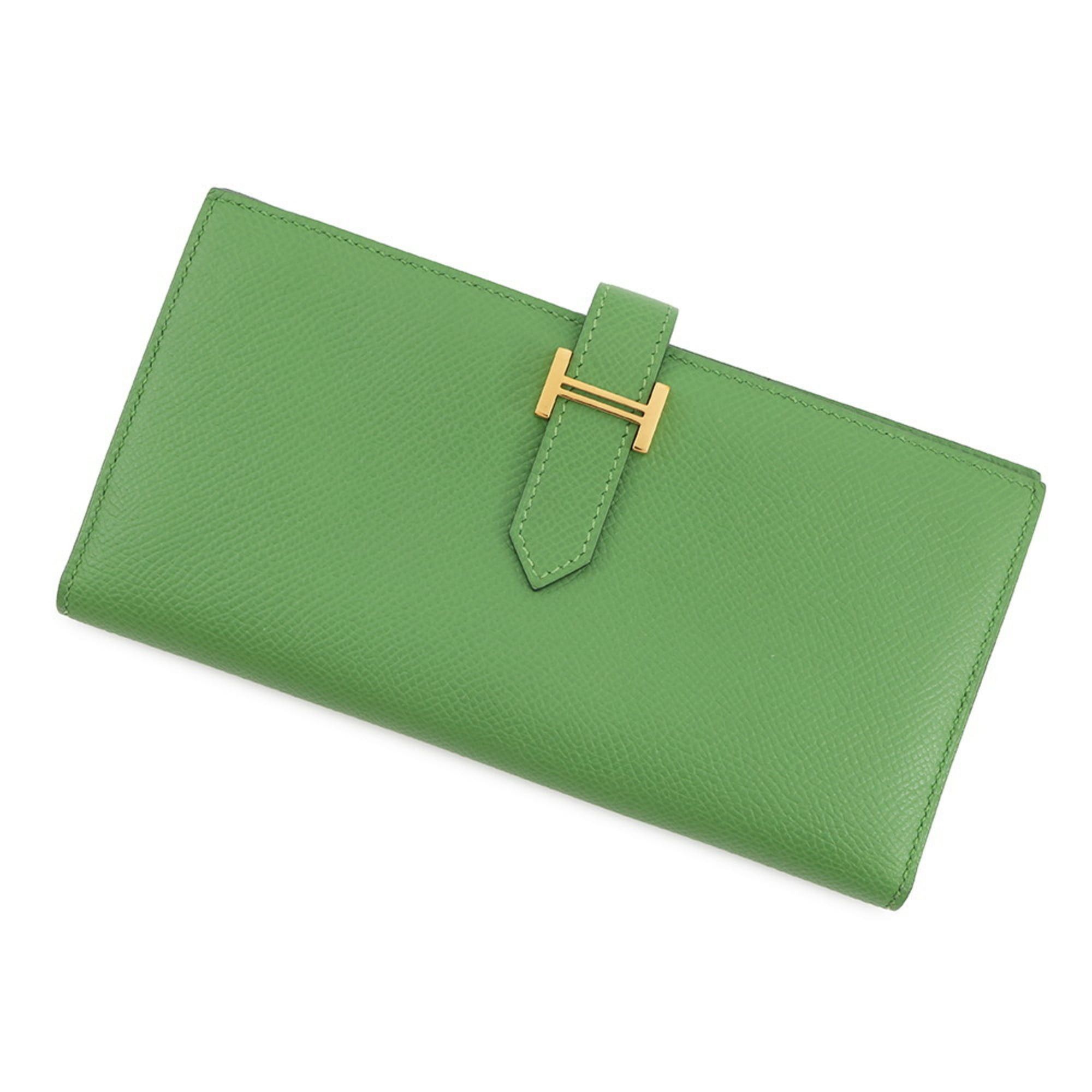 Hermes long wallet Bearn soufflé Vert Yucca Epson B stamp Hermes HERMES WALLET