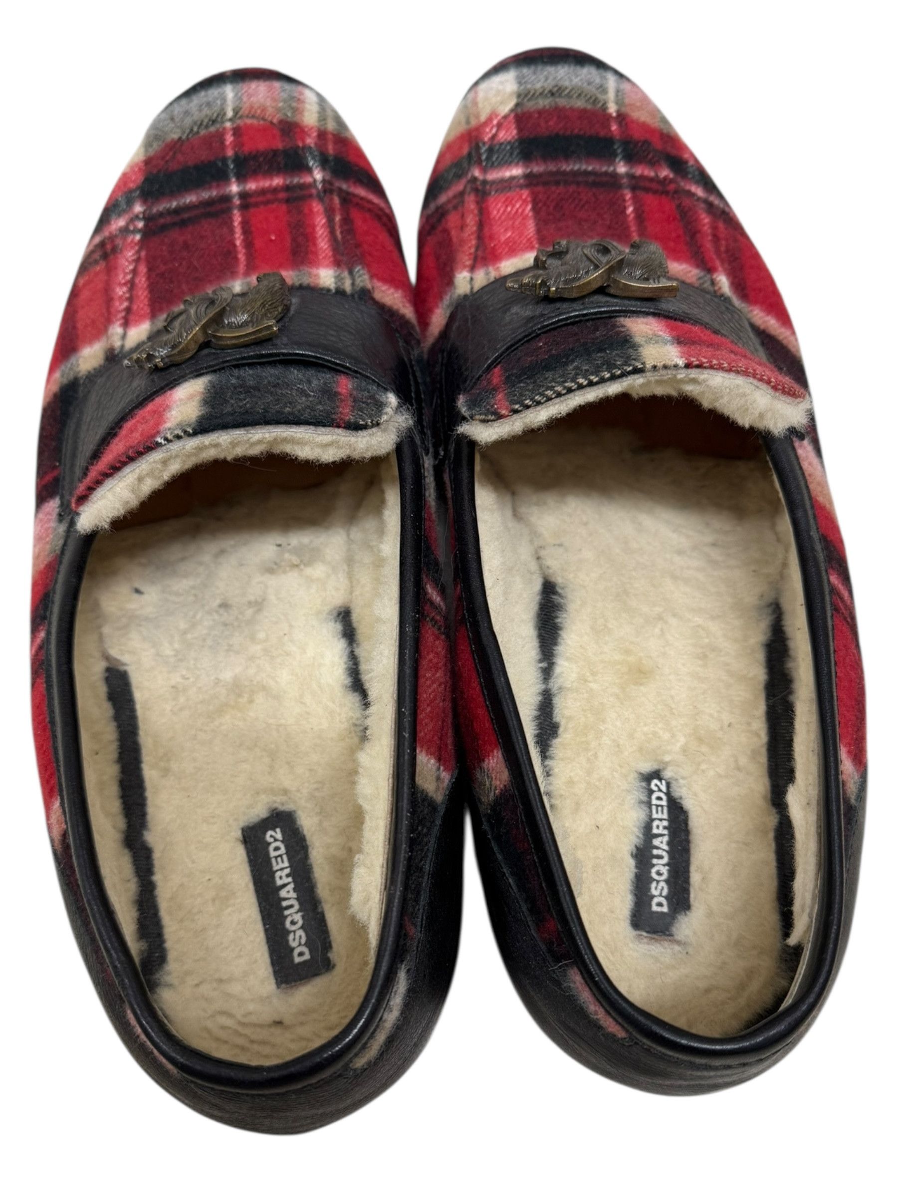 Dsquared2 Dsqaured2 Red Wool Tartan Plaid Bear Fur lined Mens Loafers Size US 10 / EU 43 - 6 Thumbnail