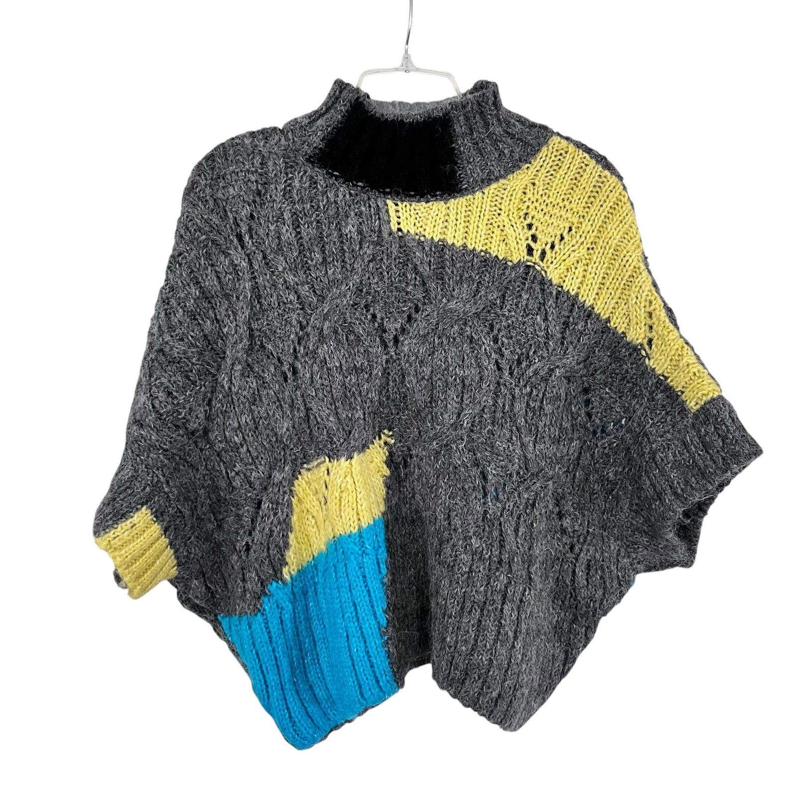 Zara Zara Gray Colorblock Cable Knit Mock Neck Poncho Sweater Size M / US 6-8 / IT 42-44 - 4 Thumbnail