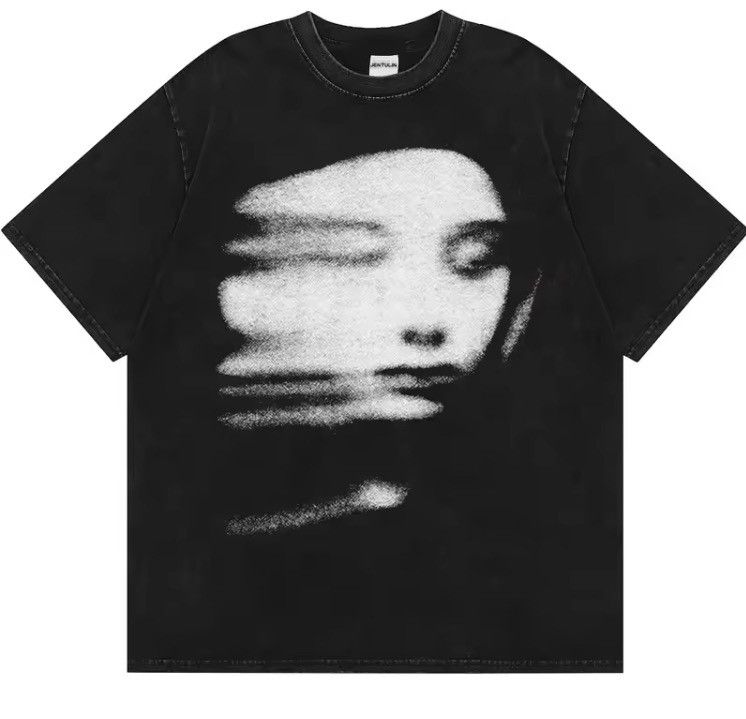 Japanese Brand Gothic White FACE Print Black T-Shirt Hipster Graphic Tees Size US XL / EU 56 / 4 - 3 Thumbnail