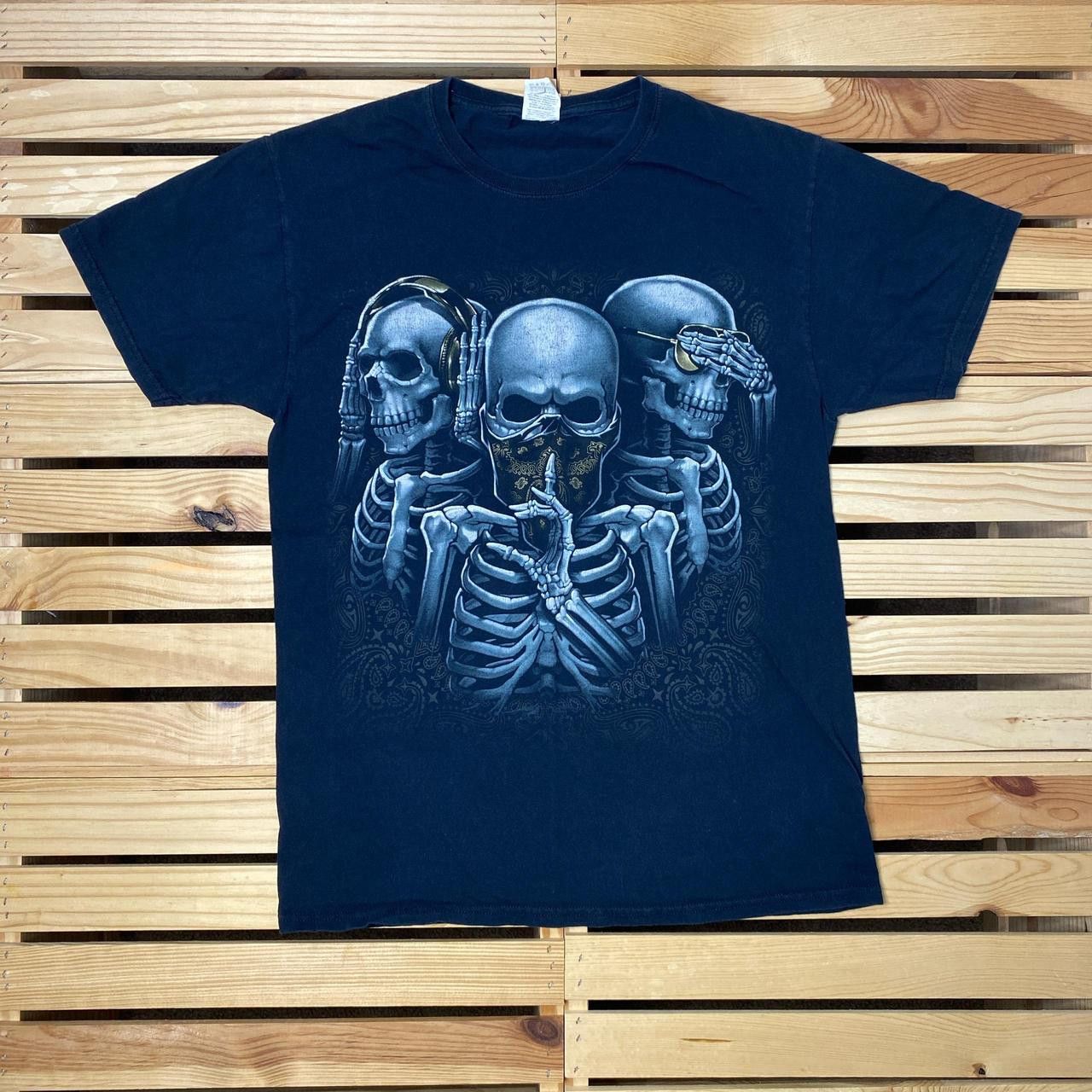 Fruit Of The Loom See, Speak, Hear No Evil Black Y2K Skeletons Tee Size Medium Size US M / EU 48-50 / 2 - 1 Thumbnail