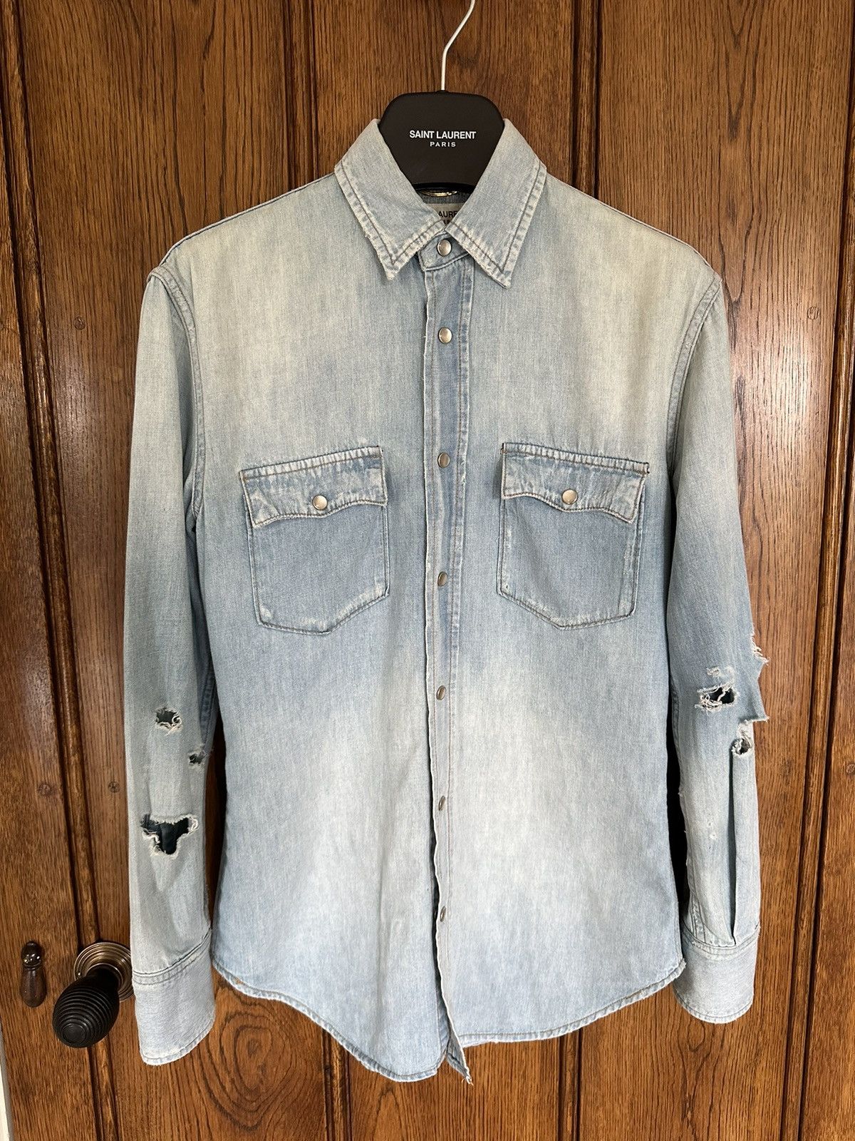 Saint Laurent Paris SS16 Saint Laurent thrashed distressed ripped denim  shirt | Grailed