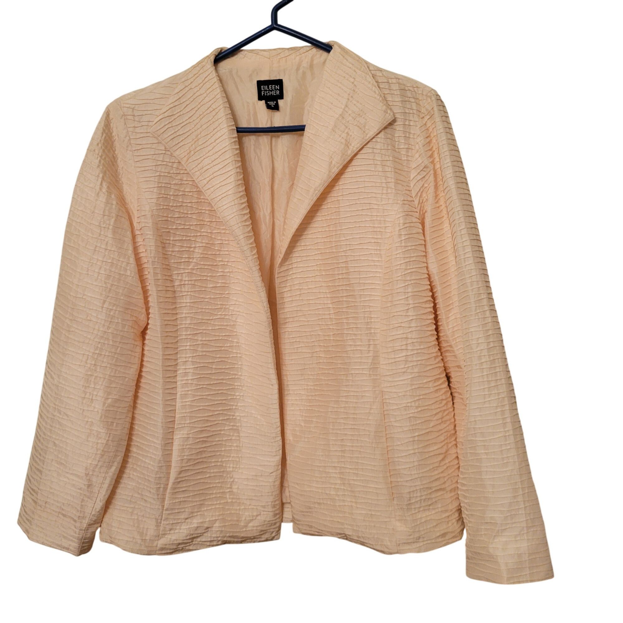 Eileen Fisher Eileen Fisher Textured Cream Silk Open Front Jacket Blazer S Size S / US 4 / IT 40 - 1 Thumbnail