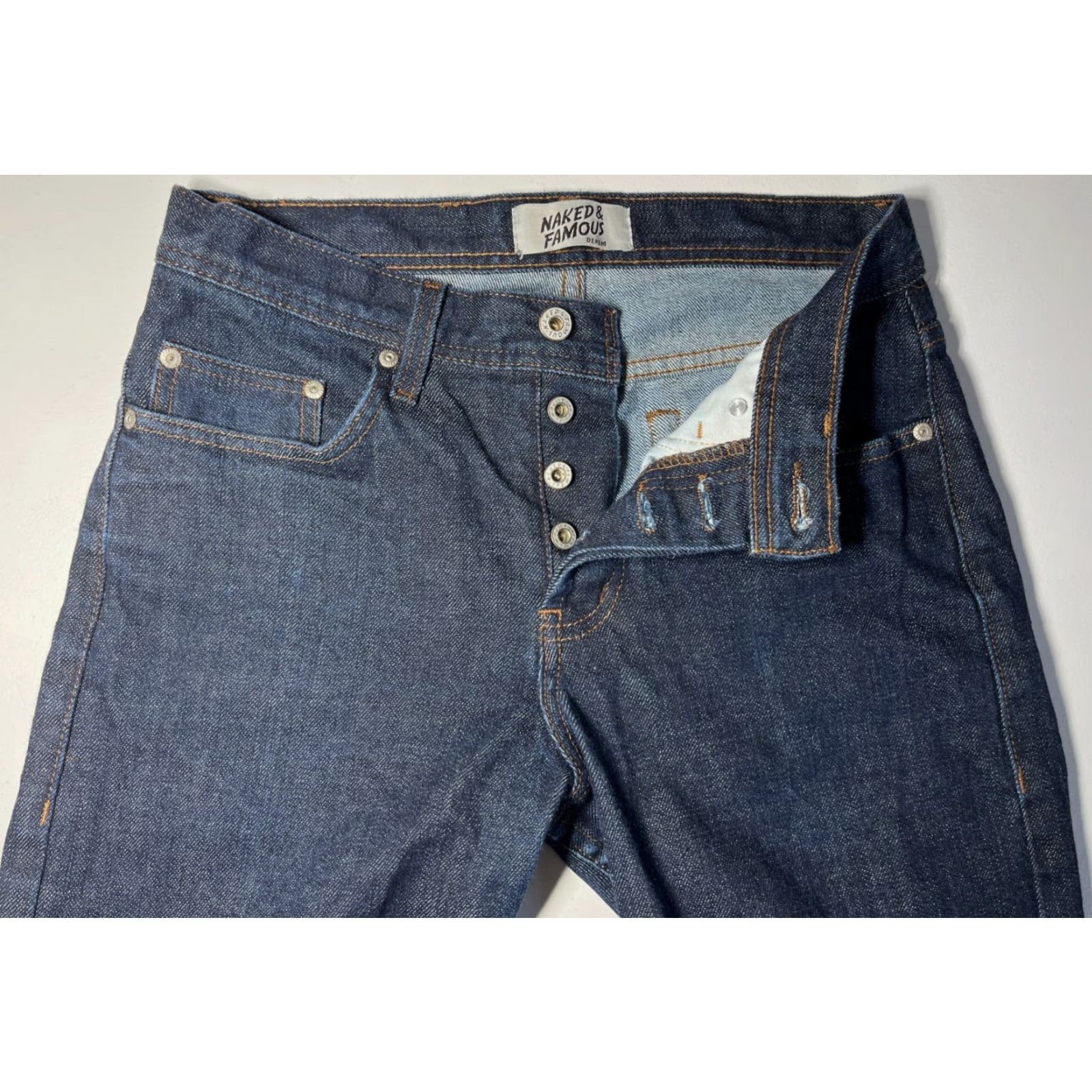 Vintage Naked & Famous Denim Weird Guy Stretch Selvedge Jeans Mens 30 Blue Denim 5-Pocket City Classic Straight Jeans Size US 30 / EU 46 - 5 Thumbnail