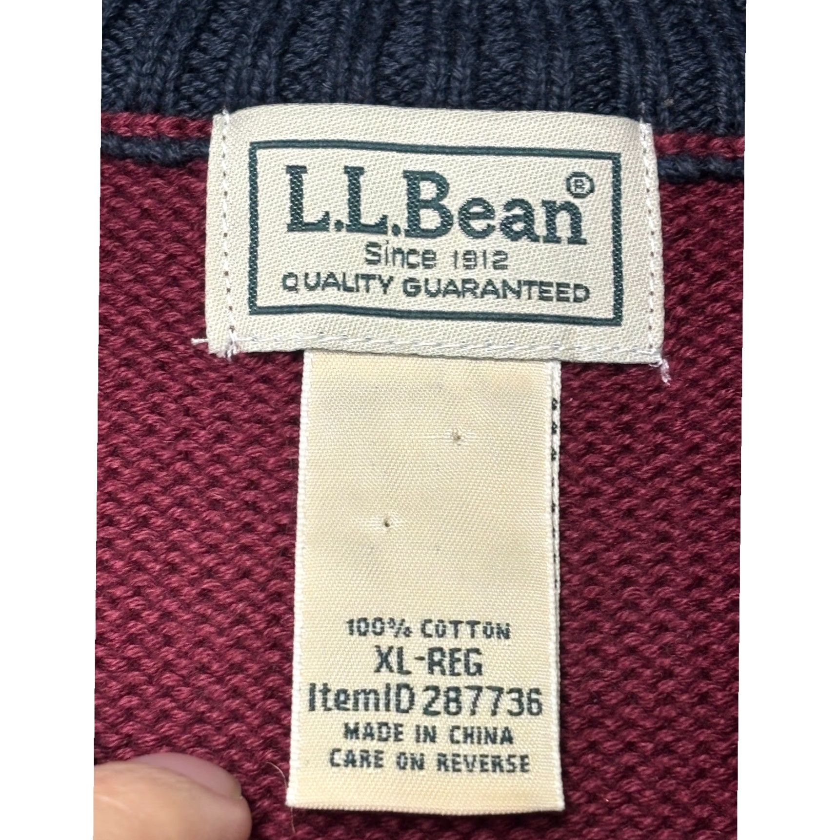 Vintage LL Bean Mens Burgundy Cotton 1/4 Zip Sweater XL REG Tshirt? Size US XL / EU 56 / 4 - 2 Thumbnail