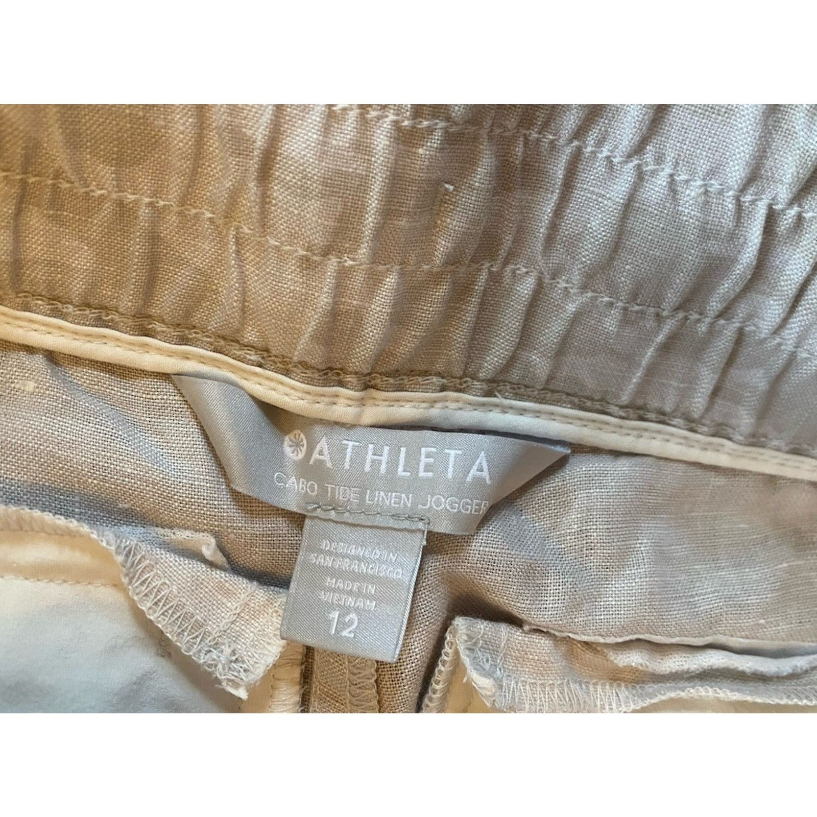 Athleta Athleta Linen Joggers Women’s 12 Beige Camo Zip Pockets Size 34" / US 12 / IT 48 - 2 Thumbnail