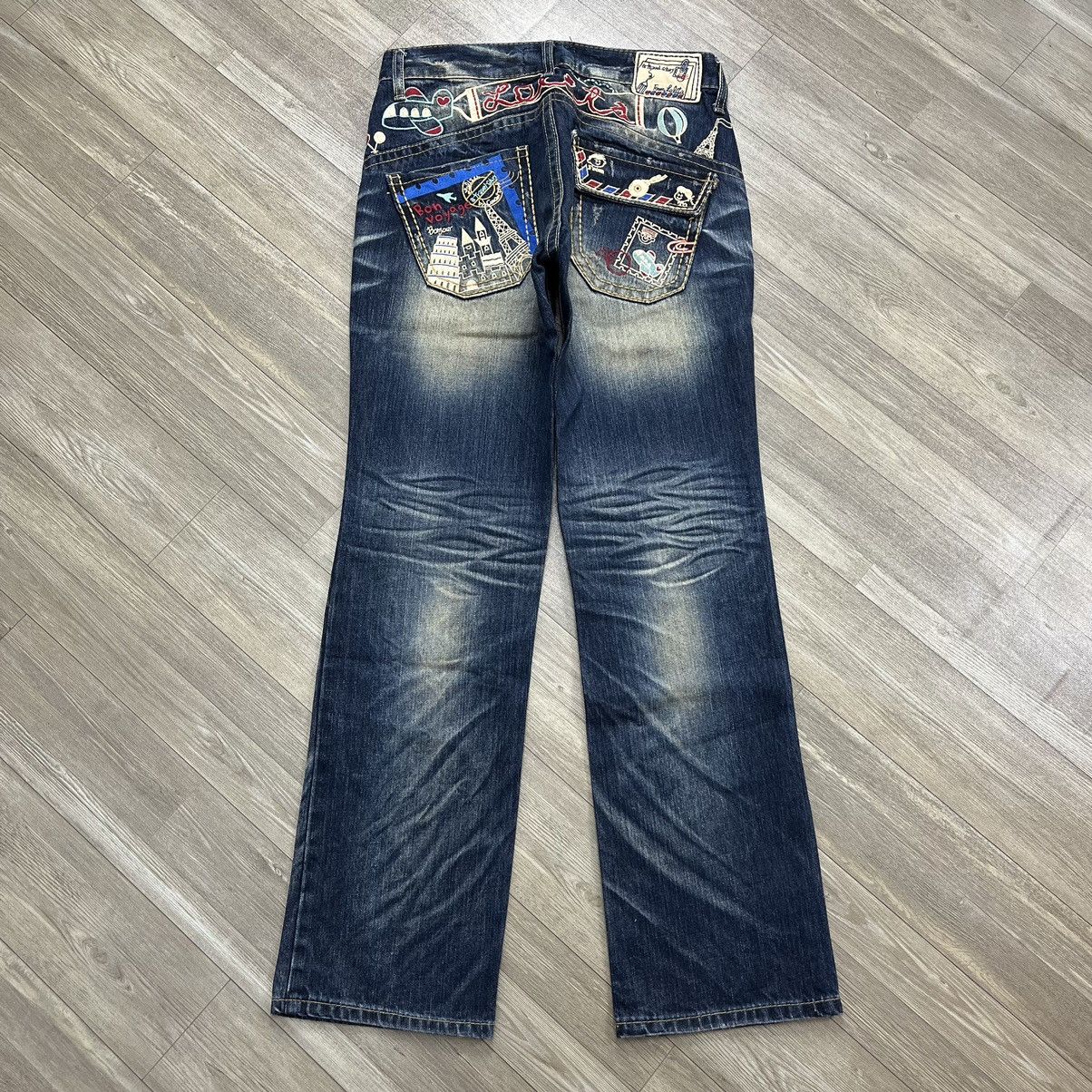 If Six Was Nine × Japanese Brand × Le Grande Bleu (L.G.B.) Vtg Lolita Embroidered Flare Jeans Faded Exotic Denim Y2K Size US 31 - 18 Thumbnail