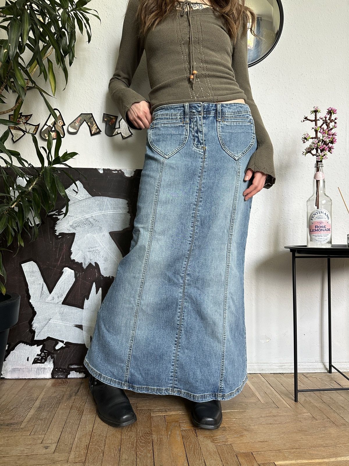 20471120 × Seditionaries Vintage Boho Westen Country Maxi Denim Skirt 00s Size 34" / US 12 / IT 48 - 3 Thumbnail