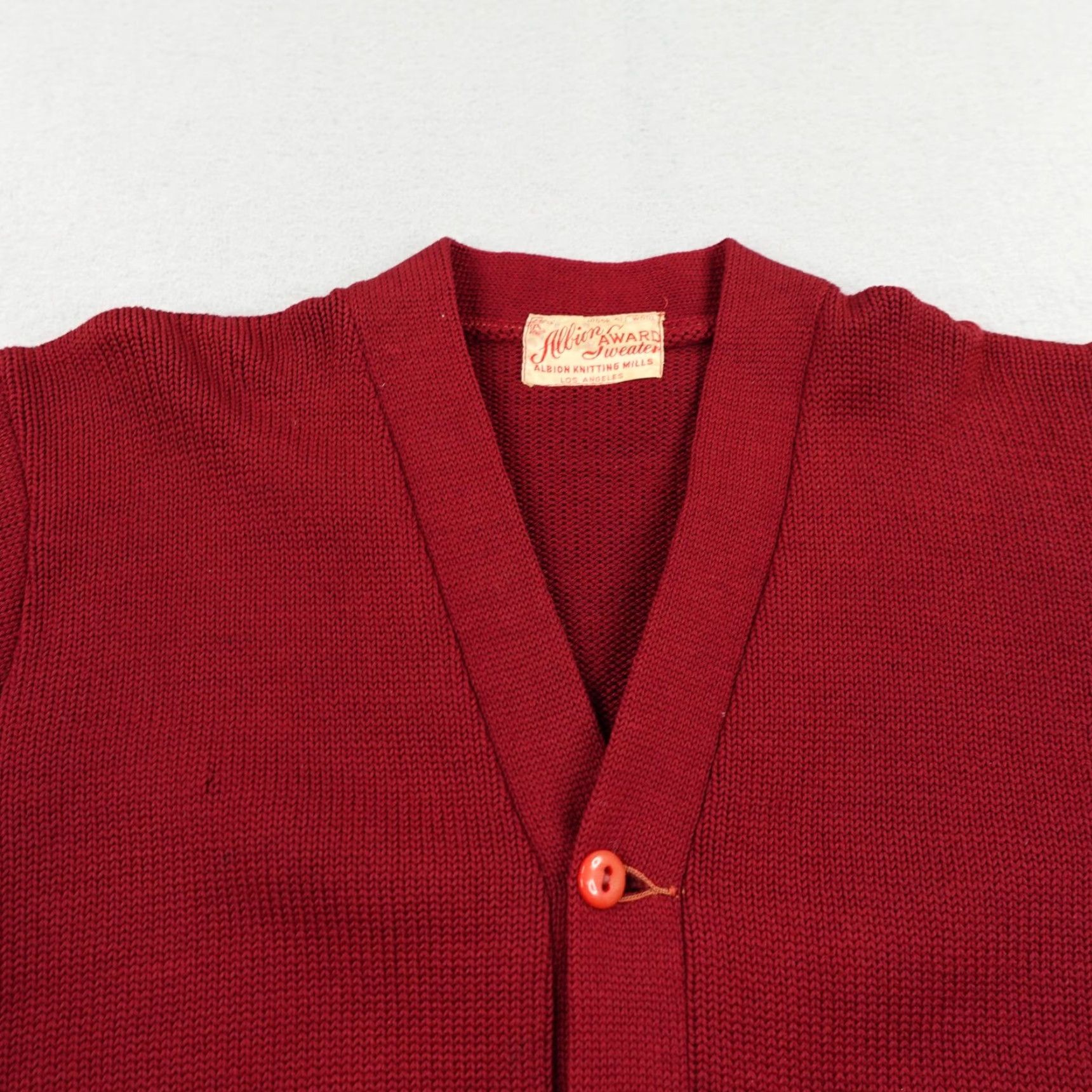 Vintage VINTAGE Albion Cardigan Mens Small Red Wool Varsity 50s College Sweatshirt Cardigan - Long Sleeve Knit Wool Button Logo Pockets 1950s Mens Size US M / EU 48-50 / 2 - 2 Thumbnail