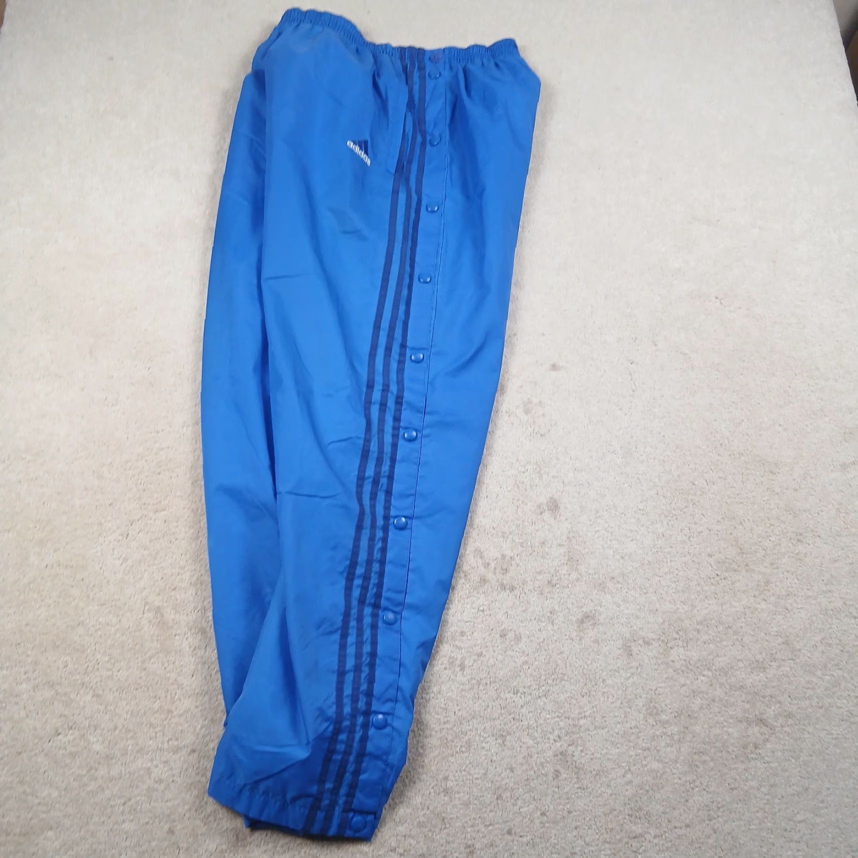 Adidas VINTAGE Adidas Break Away Pants Mens M Blue Lined 90s Soccer Gym Training Drawstring Elastic Waist Glanz Satin Nylon Straight RN 8837 00411 Size US 31 - 3 Thumbnail