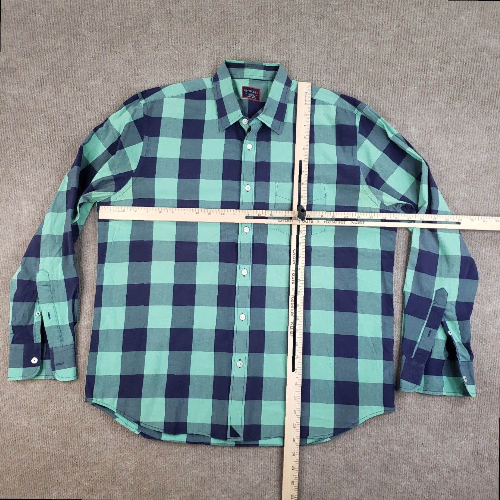 UNTUCKit UNTUCKit Mens Long Sleeve XL Extra Large Green Blue Plaid Button Up Casual Dress Shirt Size US XL / EU 56 / 4 - 2 Thumbnail