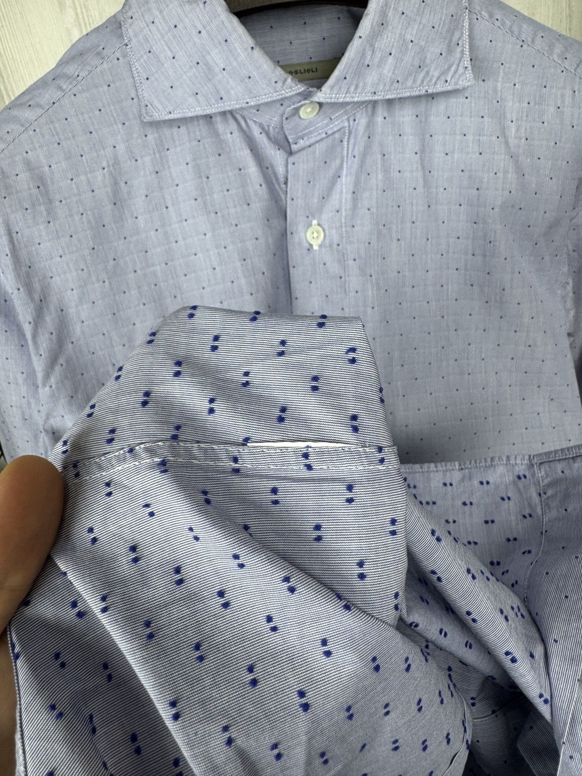 Boglioli Boglioli Dover polka dot pattern blue long sleeve shirt Size US L / EU 52-54 / 3 - 10 Thumbnail