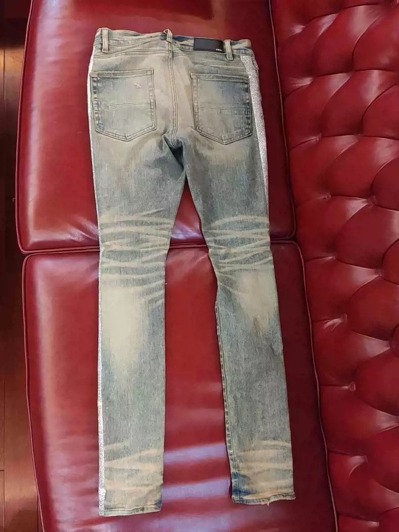 Amiri Amiri silver glitter pink knee hole jeans-2506 Size US 33 - 2 Thumbnail