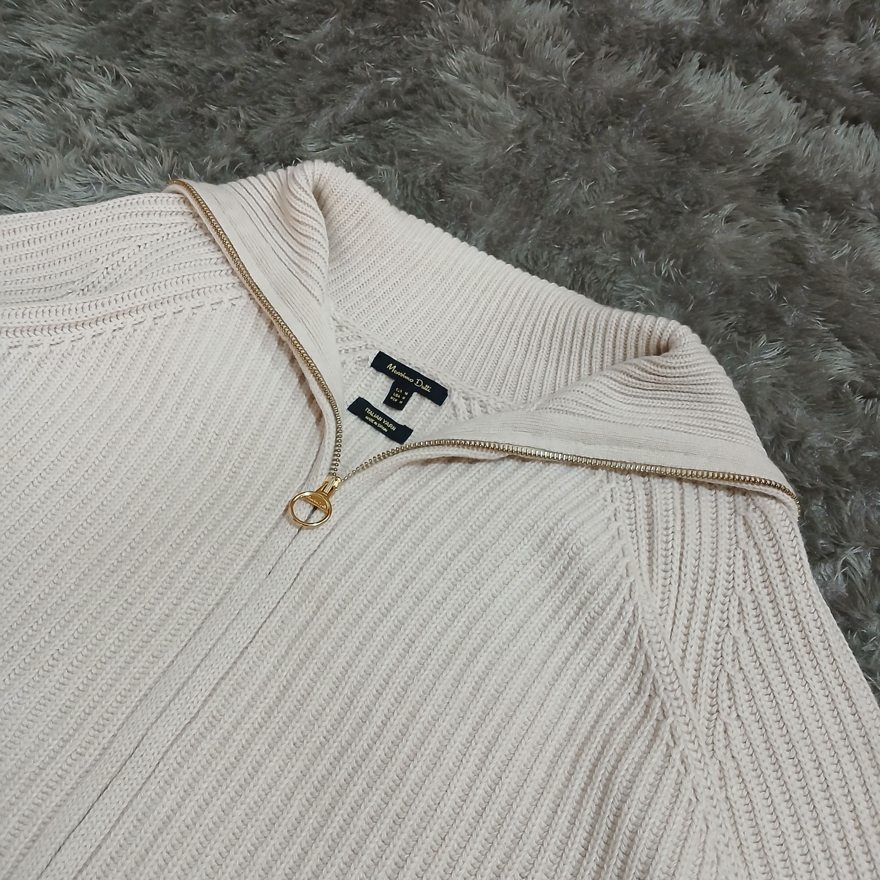 Massimo Dutti Massimo Dutti Double Zipper Knit Cream Sweater Size M / US 6-8 / IT 42-44 - 3 Thumbnail