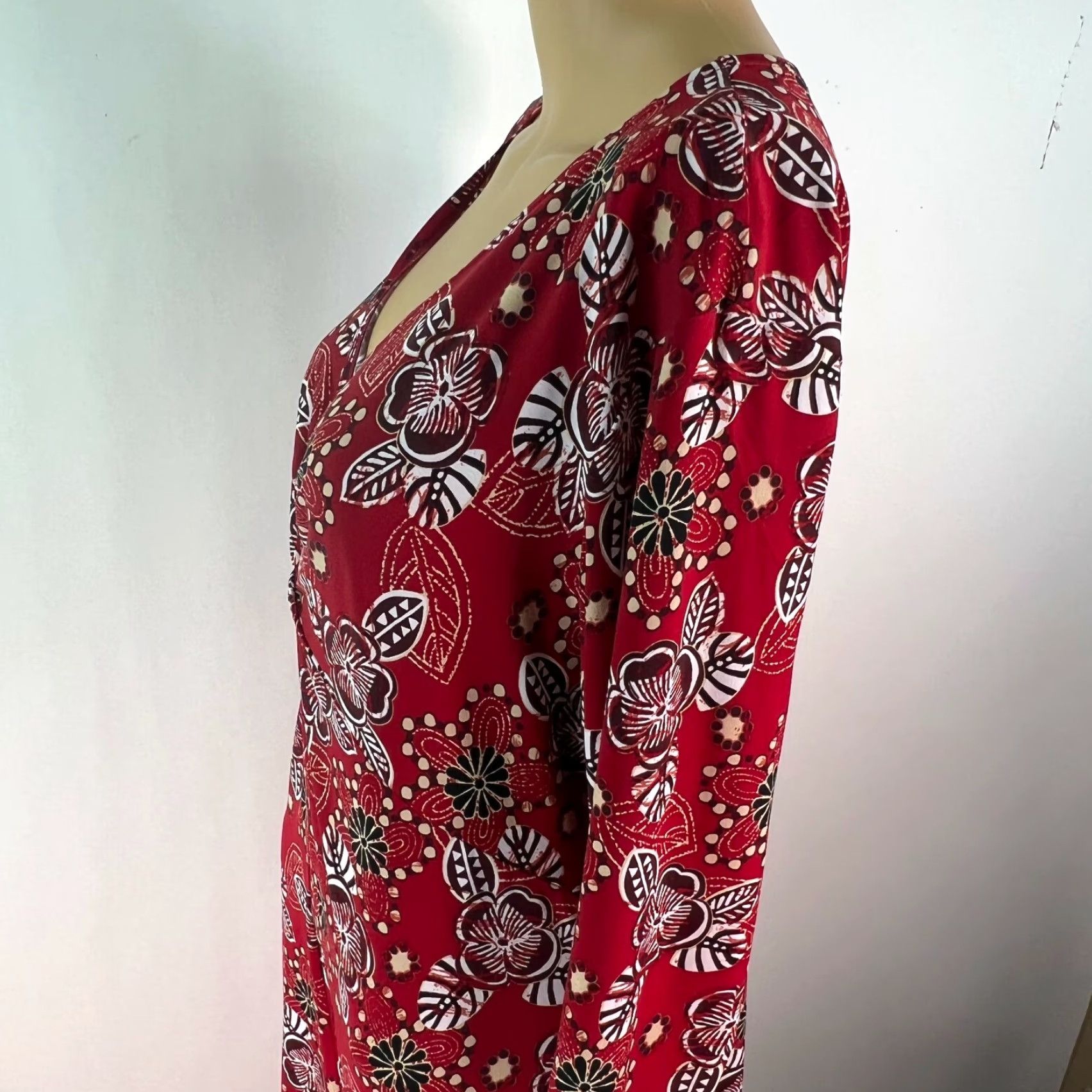 Vintage VINTAGE Vtg Notations Womens Floral Long Sleeves V Neck Twist Front Red Midi Dress Sz XL Size XL / US 12-14 / IT 48-50 - 5 Thumbnail